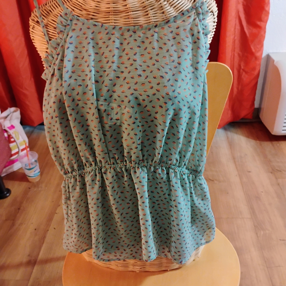 Forever 21 Green Smocked Tiered Tank Top
